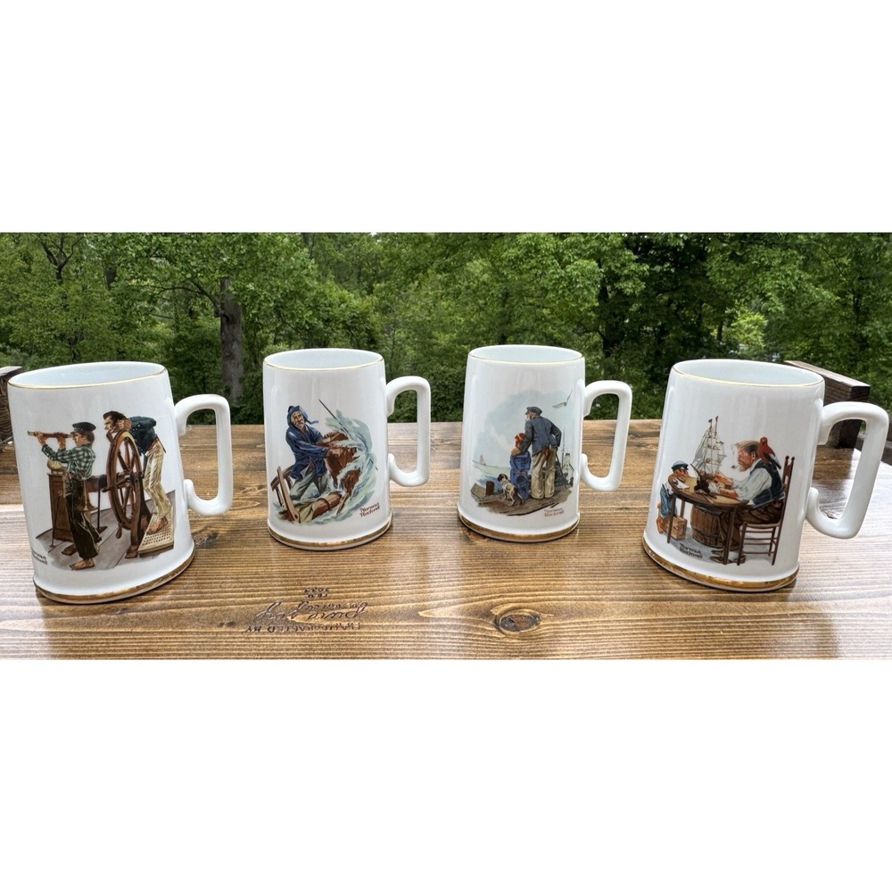 Norman Rockwell Nautical Mug Set 10 Oz Maritime Coffee Cups Tall Tankards